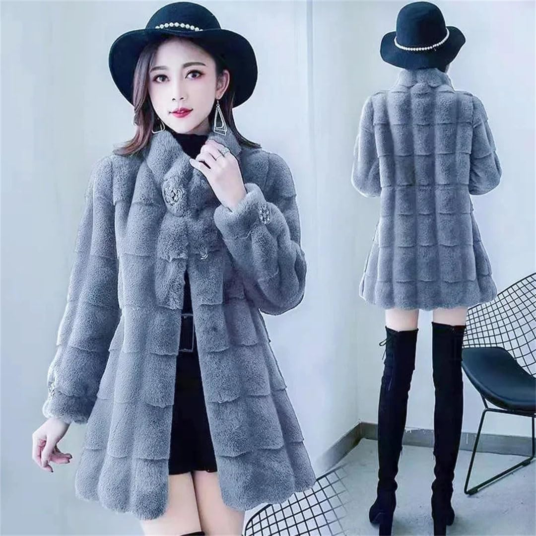 Chaqueta larga de mezcla de lana para mujer, color gris, talla XL, gris, XL