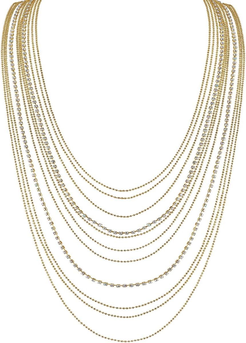 Humble Chic NY Simulated Diamond Statement Necklace for Women - Layered Cubic Zirconia Long Waterfall Chain Necklace