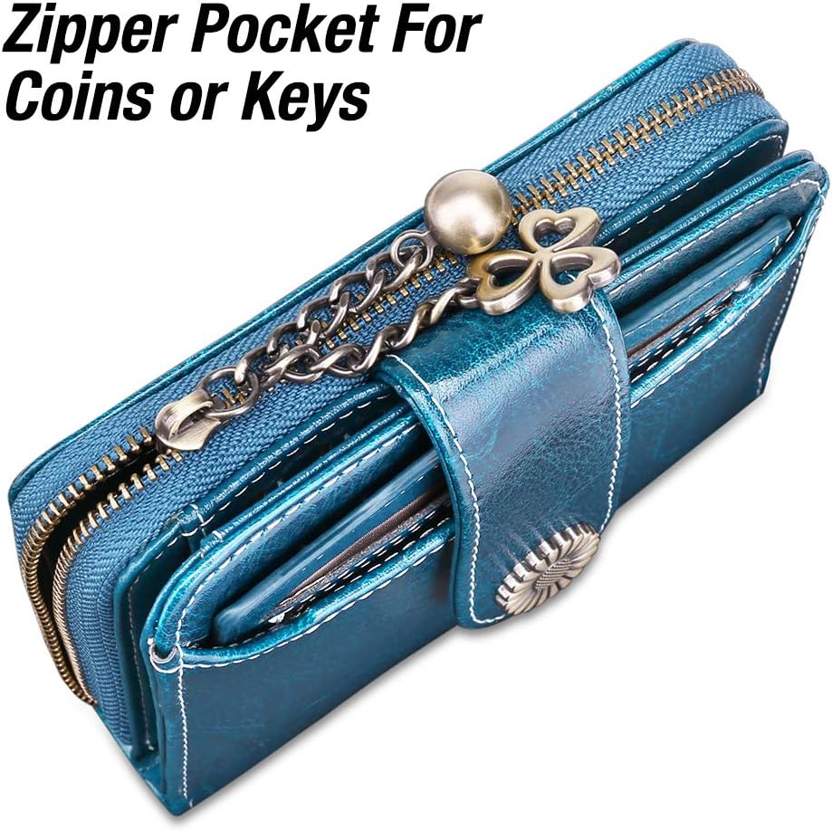 GOIACII RFID Women's Wallet Cute Small Credit Card Holder Ladies Coin Pouch Leather Peacock Blue - Image 5