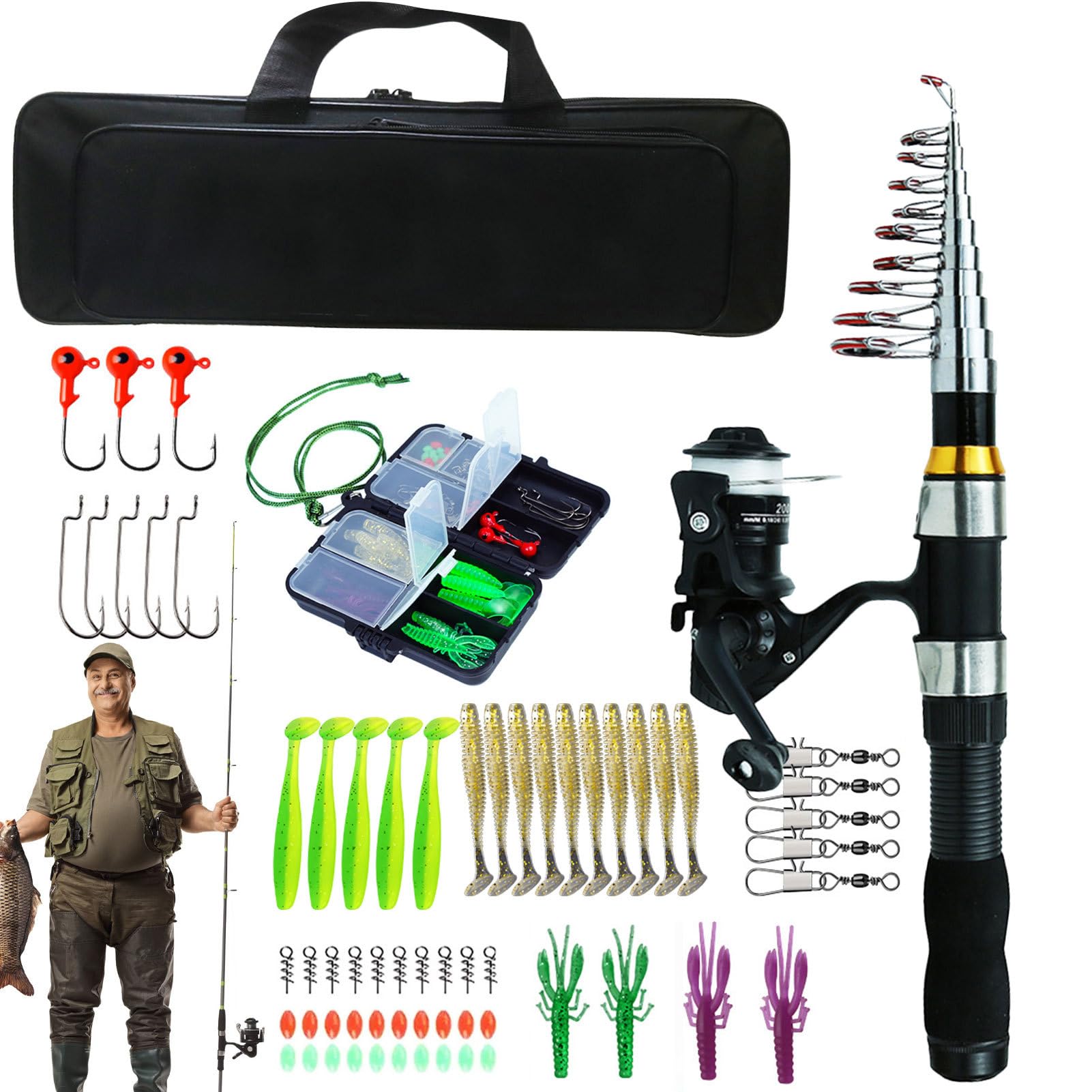 Holdes Fishing Rods and Reel Combination | Portable Rod and Reel Combo with Case | Combination of Spinning Rod and Reel Fishing Tackle for Teens Adults Beginners Saltwater