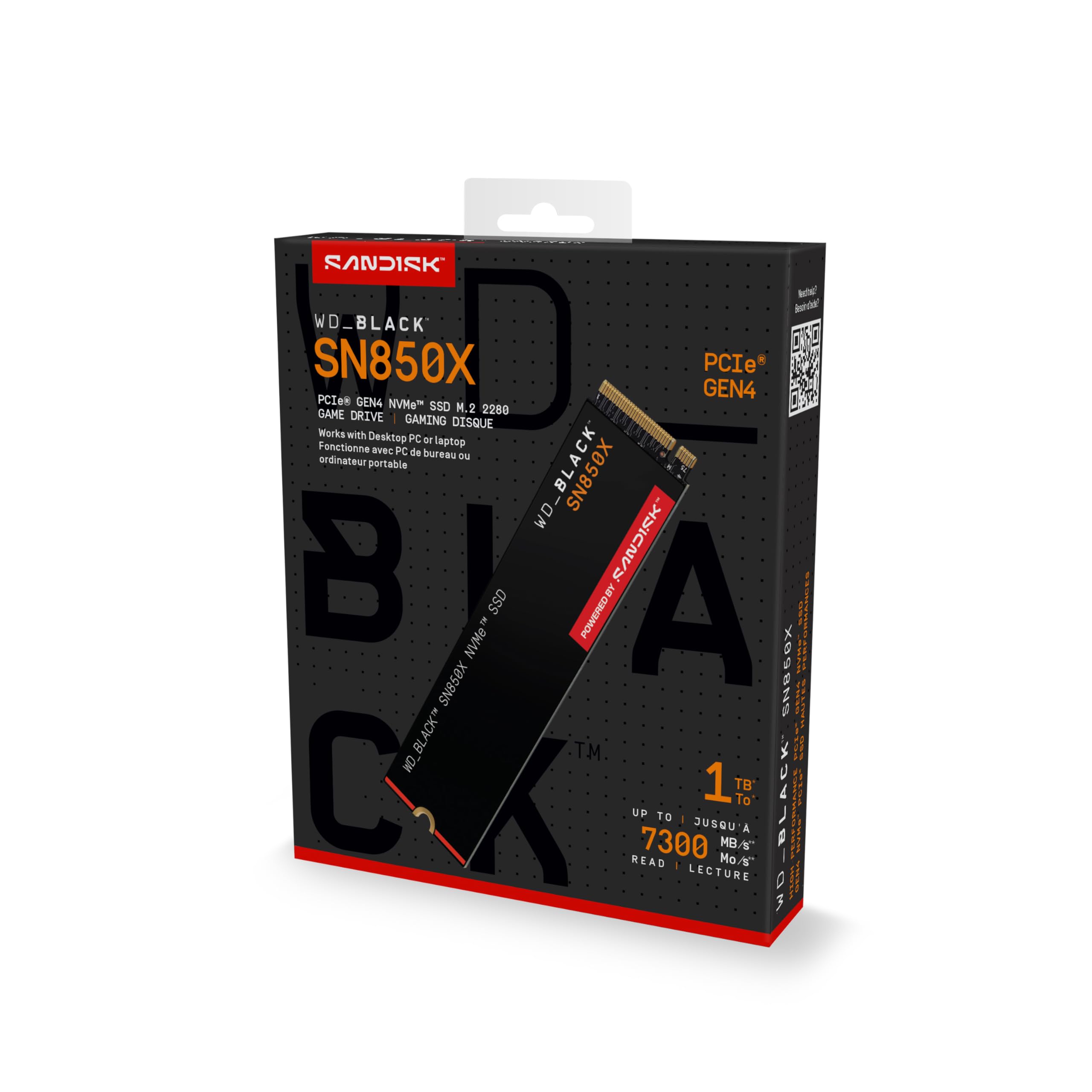 WD_BLACK SN850X NVMe SSD 1 TB interne SSD (Gaming Speicher, PCIe Gen4-Technologie, Lesen 7.300 MB/s, Schreiben 6.300 MB/s) Schwarz