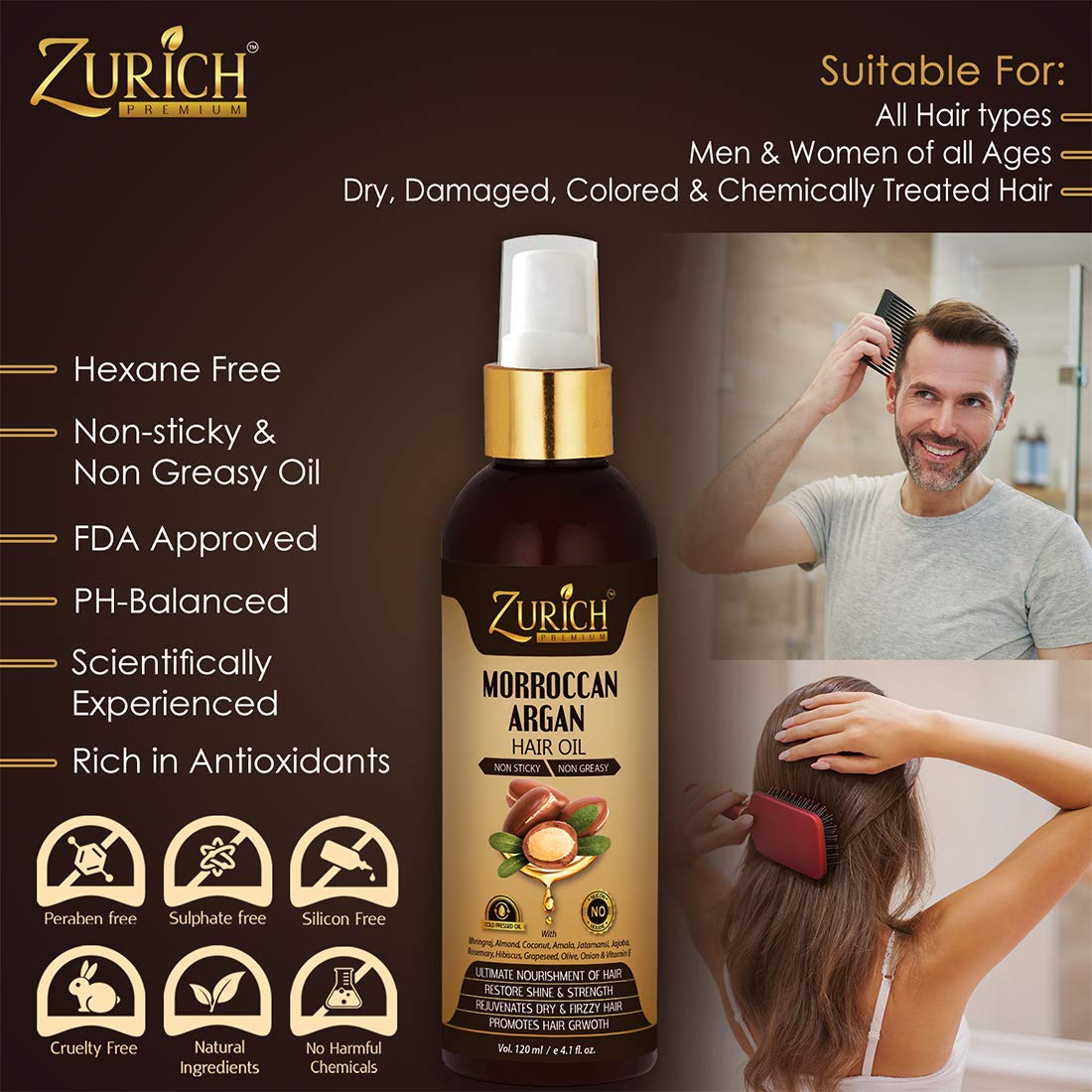 Buy Zurich Morroccan Argan Hair Growth Oil With Pure Grapeseed,Jajoba