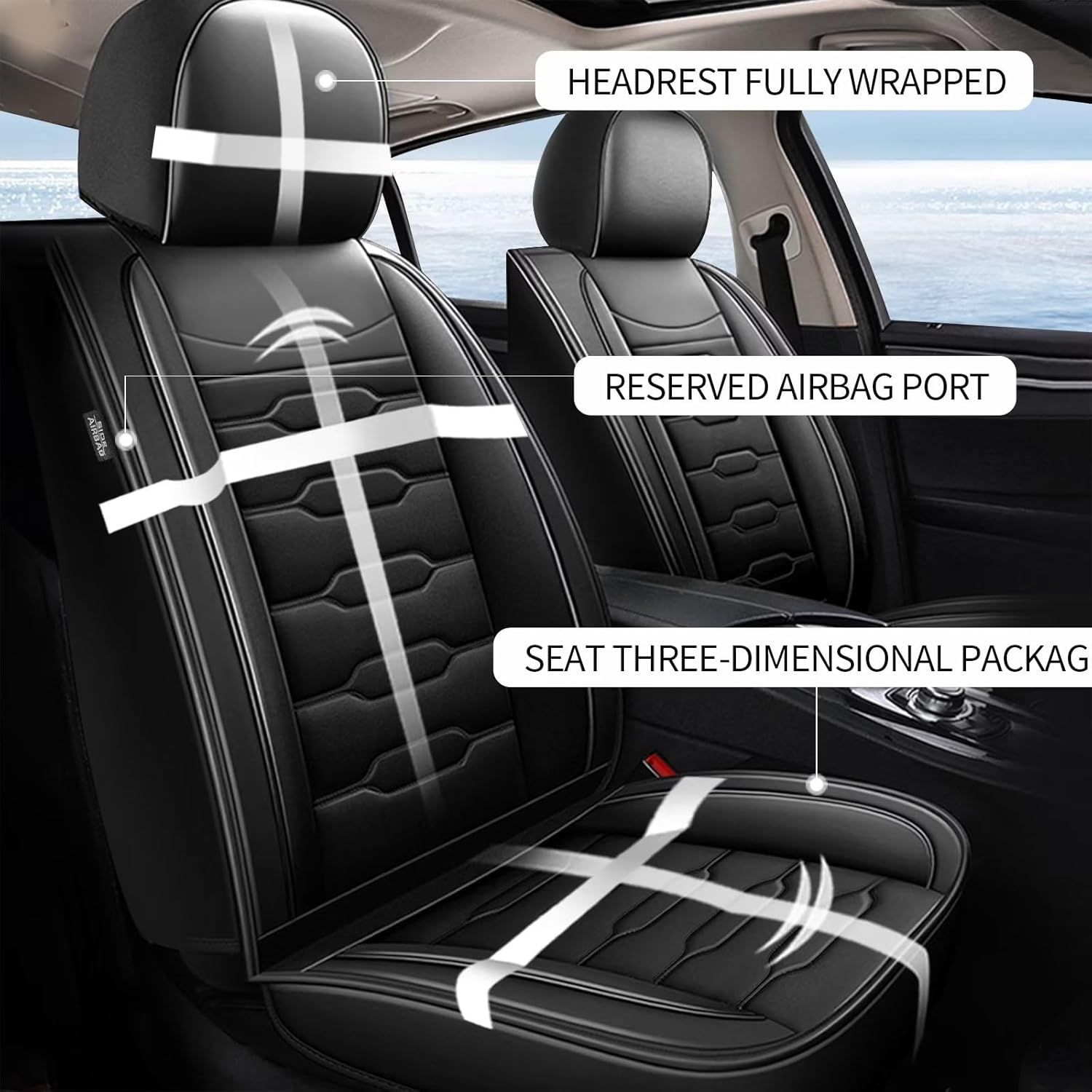 AOMSAZTO 2 Front Seat Cover Custom Fit for Volkswagen Jetta 2007-2025 - Faux Leather Car Seat Protector Compatible Airbag Vehicle Cushion Covers Waterproof Front Seat(2 Seats, Black)