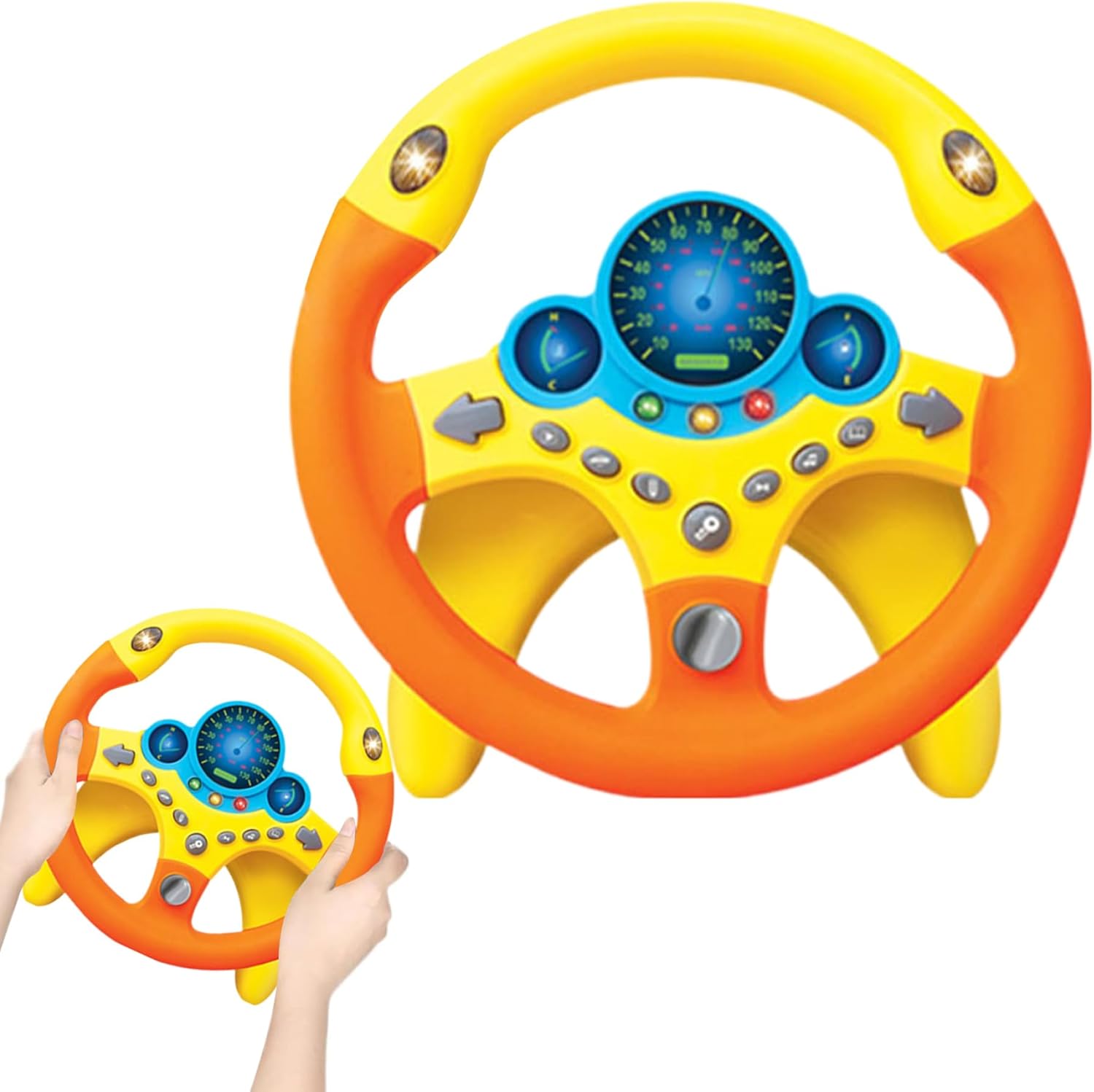 Kids Steering Wheel with Light, 360° Rotating Plastic Toy