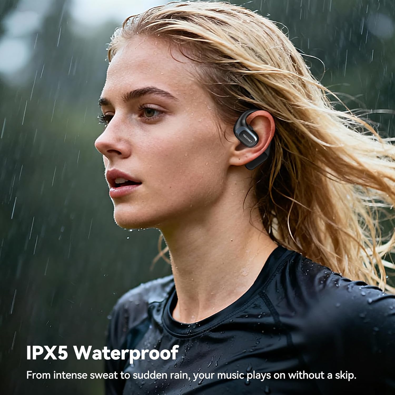TECKNET Open Ear Headphones, Bluetooth Headphones 6.0 Sports with Smart Digital Display, 40H Playtime, IPX5 Waterproof, Wireless Earbuds Lightweight Design Fit Fitness/Travel/Cycling (Black)
