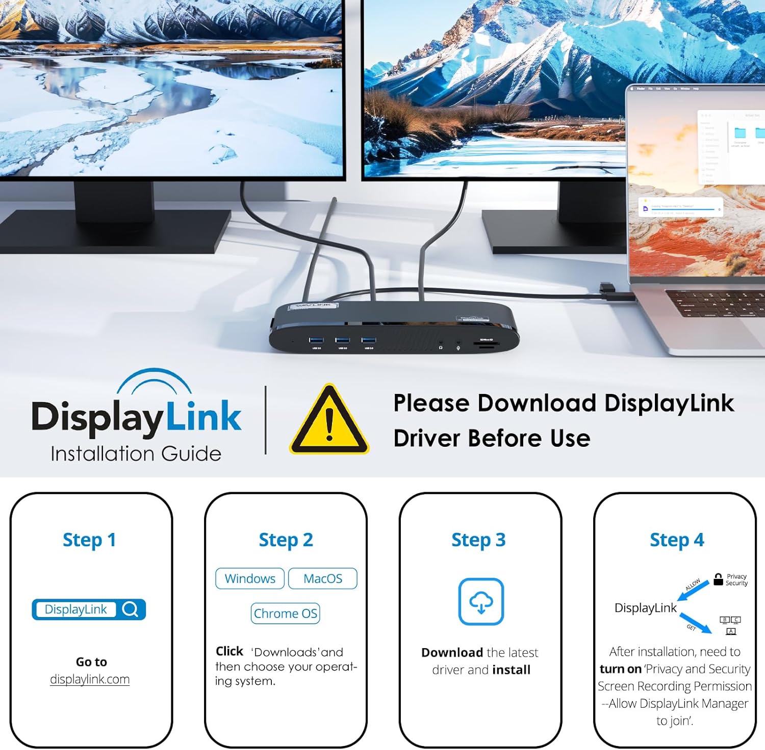 WAVLINK DisplayLink Docking Station Dual 5K, USB-C Dock for Mac M1/M2/M3/M4 & Windows, 14-in-1 with 100W Laptop Charging, 2 DP/2 HDMI 4K, SD/TF, 5 USB Ports, Ethernet, Audio 2*5K@60HZ image 7 of 8 B0F7KNDW87