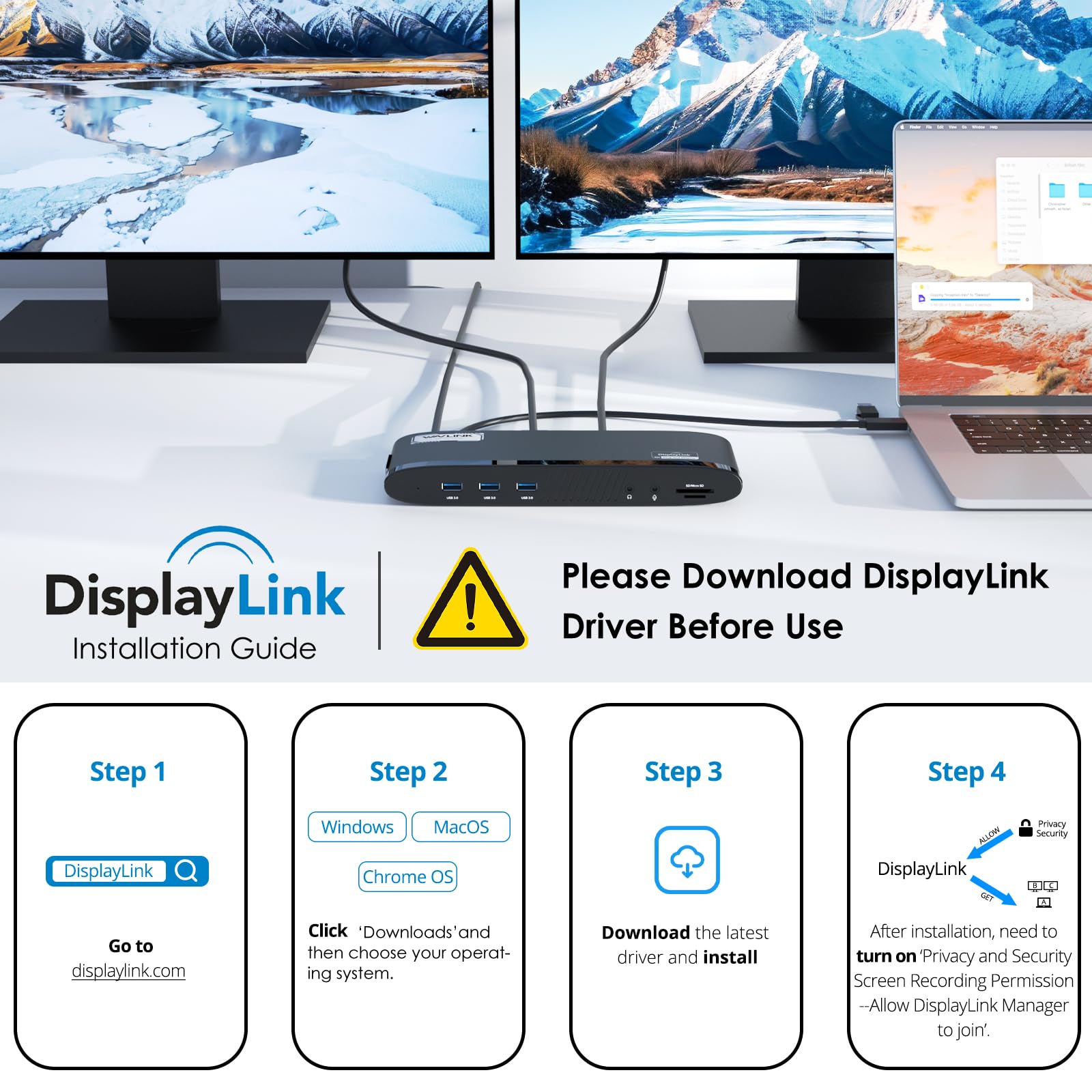 WAVLINK Station d'accueil pour Deux écrans 5K, Docking Station avec PD 100W, 2x4K HDMI, 2x4K/5K DP, 5 Ports USB, SD/TF, Ethernet,Audio, Station d'accueil USB C pour MacBook Neo,Mac M1/M2/M3/M4/Windows
