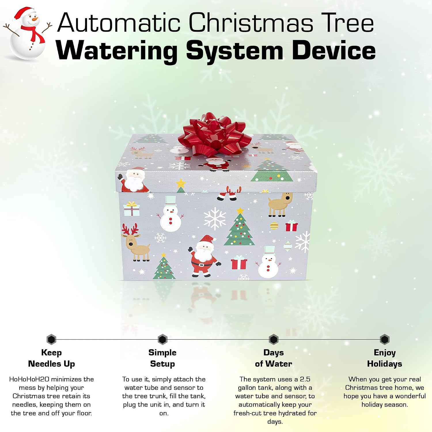 Automatic Christmas Tree Watering System Device, Santa’s Tree Helper Keeps Your Christmas Tree Healthy and Fresh, Refillable 2.5 gallons Capacity Box - Silver/Festive image 2