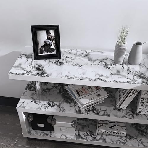 Miniatura 7 de Papel tapiz de mármol brillante para despegar y pegar de 15.7 x 197 pulgadas, papel de contacto de mármol blanco y negro, extraíble, impermeable,