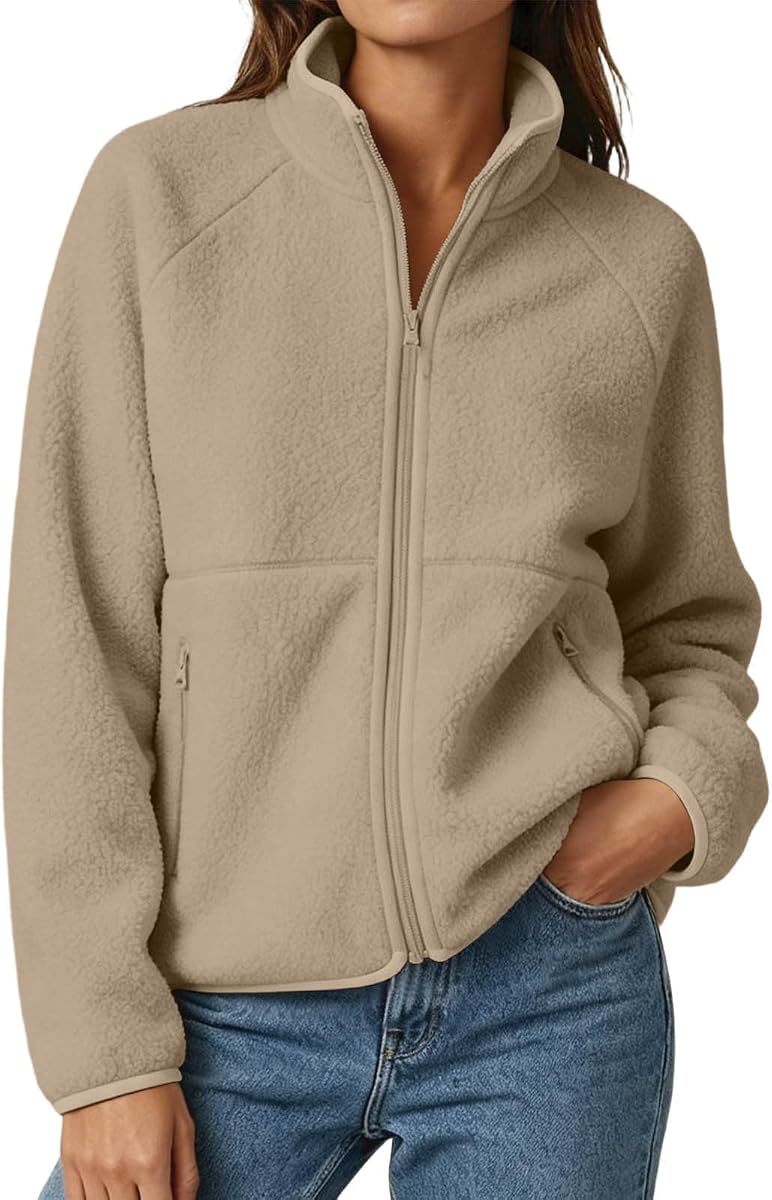 Chaqueta de forro polar Chaqueta de cuello con cremallera para mujer con bolsillos Ropa de abrigo de invierno