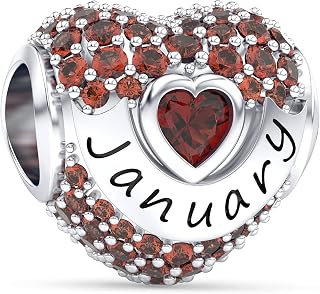 Birthstone Charms Love Heart Openwork Bead Charm for Women Bracelets and Necklaces 925 Sterling Silver with 5A Cubic Zirconia,Jewelry Gifts Women