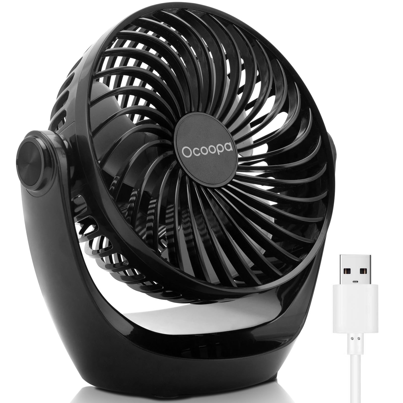 OCOOPA USB Desk Table Fan with Strong Airflow & Quiet Operation, Portable Cooling Fan Speed Adjustable 360°Rotatable Head for Home Office Bedroom Table and Desktop