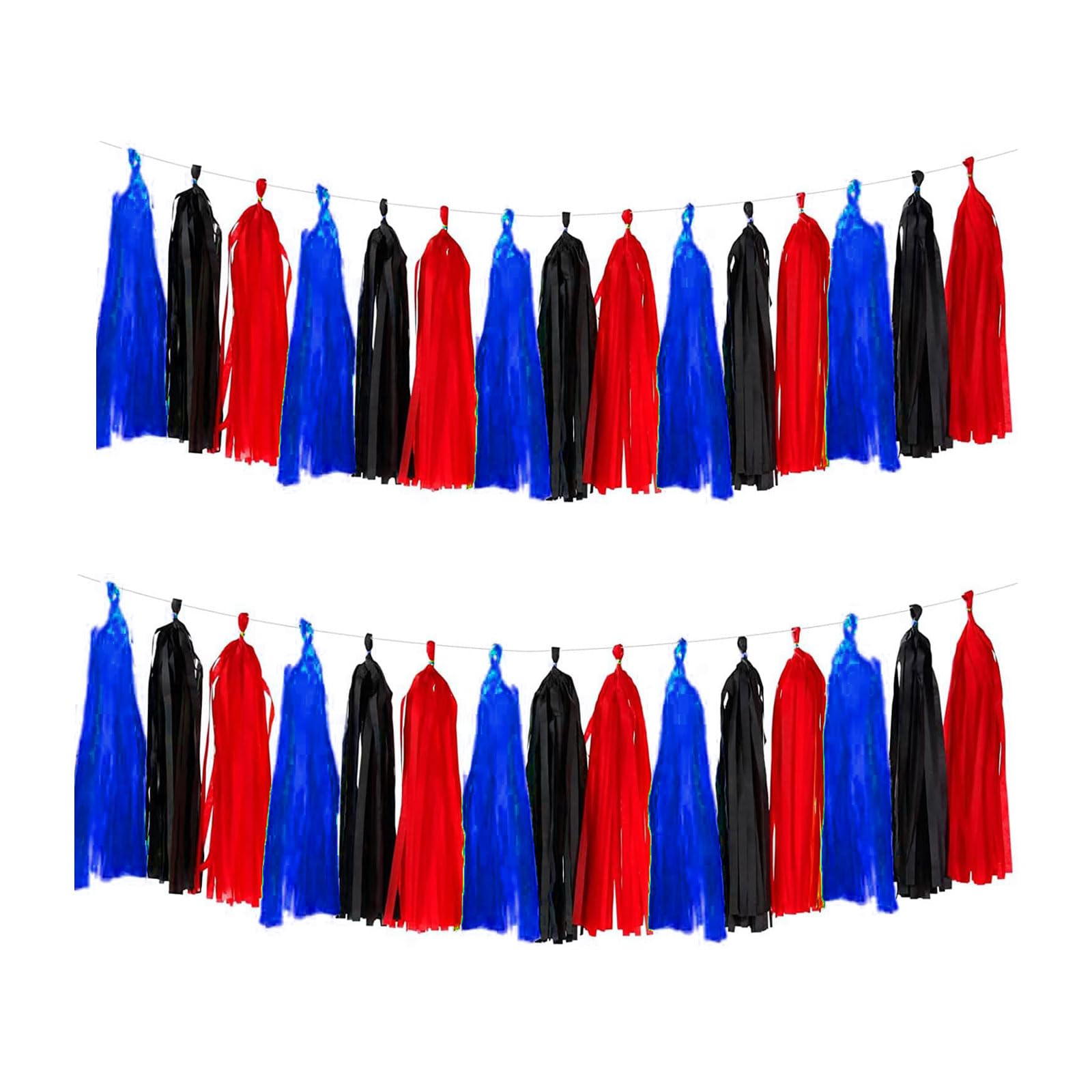 Red Blue and Black Tassel Garland Banner Paper Tassels for Birthday Party Decorations,Pack of 15