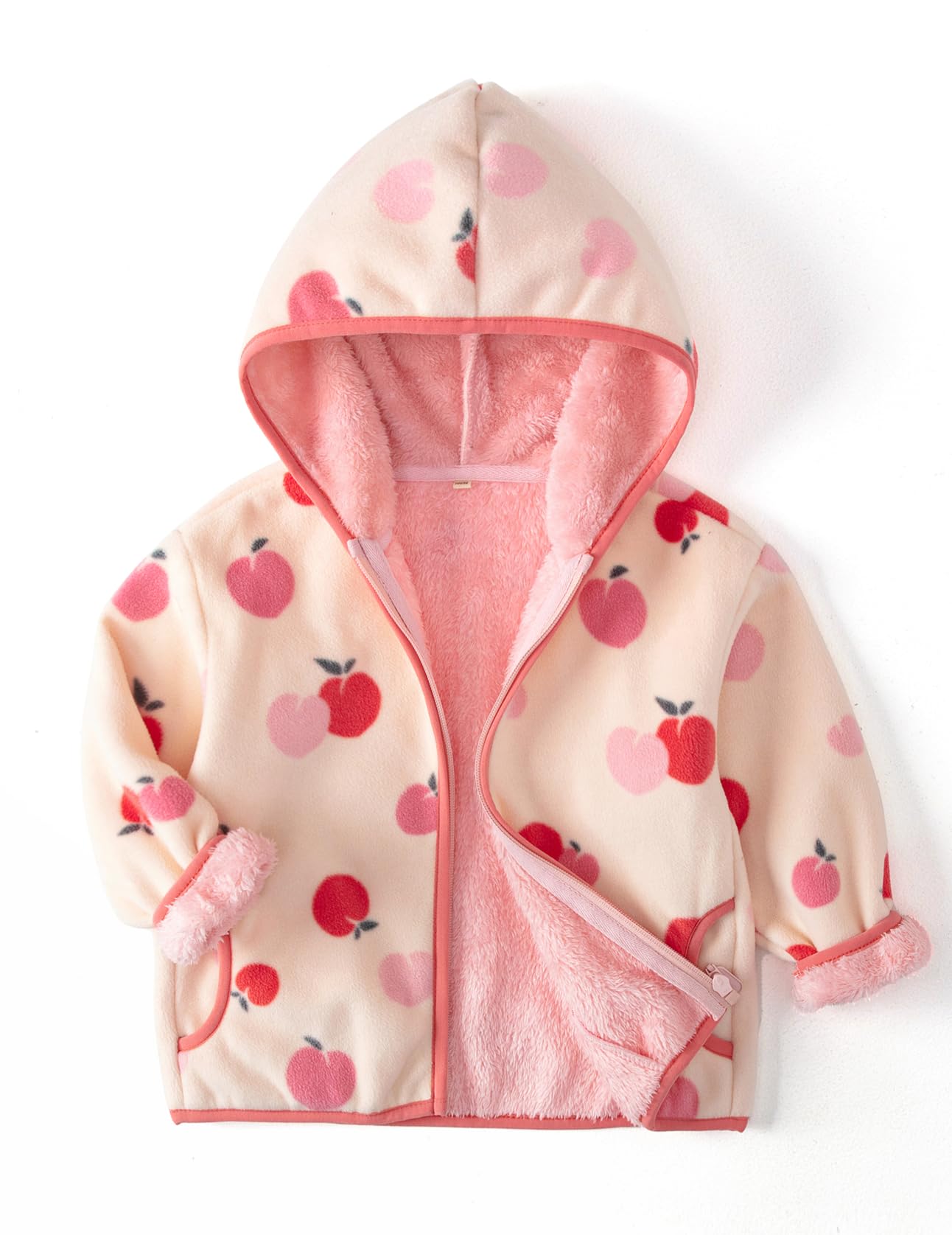 Kids Printed Hooded Fleece Jacket Sherpa Lined