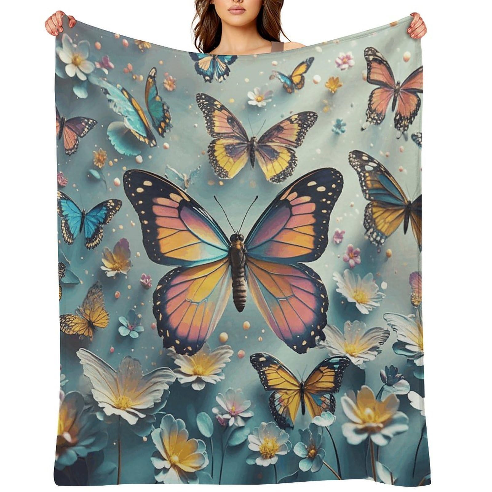 Cute Butterflies Throw Blanket for Couch and Bed Super Soft Warm Lightweight Throw Blankets Cozy Fuzzy Flannel Blanket Personalized Decorative Blankets for Sofa Decor 30"x40"