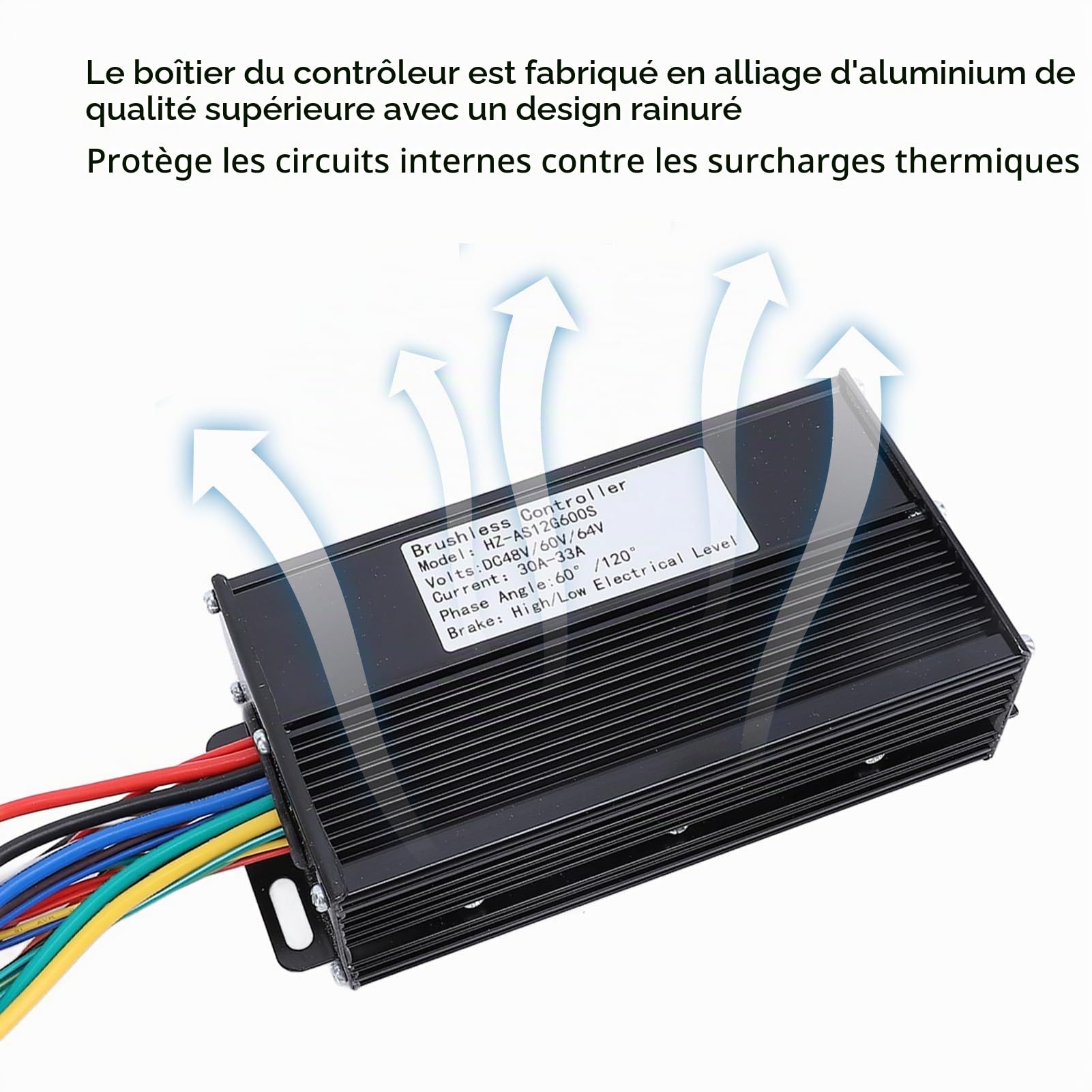 BuyWeek Contrôleur de Moteur sans Balais, 48V 60V 64V 600W Contrôleur de Moteur en Alliage d'Aluminium pour Vélo Électrique Scooter Électrique (HZ-AS12G600S)