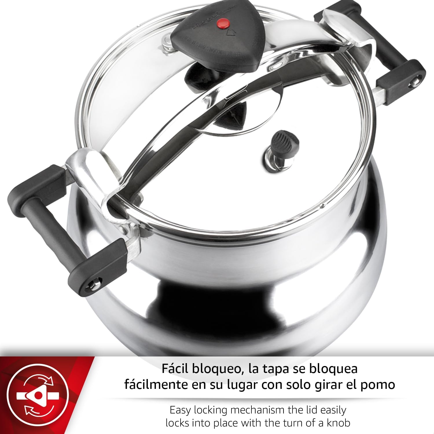 Magefesa Alustar 23.2-Quart Aluminum Pressure Cooker – Extra-Thick Construction, Thermodiffusion Base, 3 Safety Systems, Professional-Grade