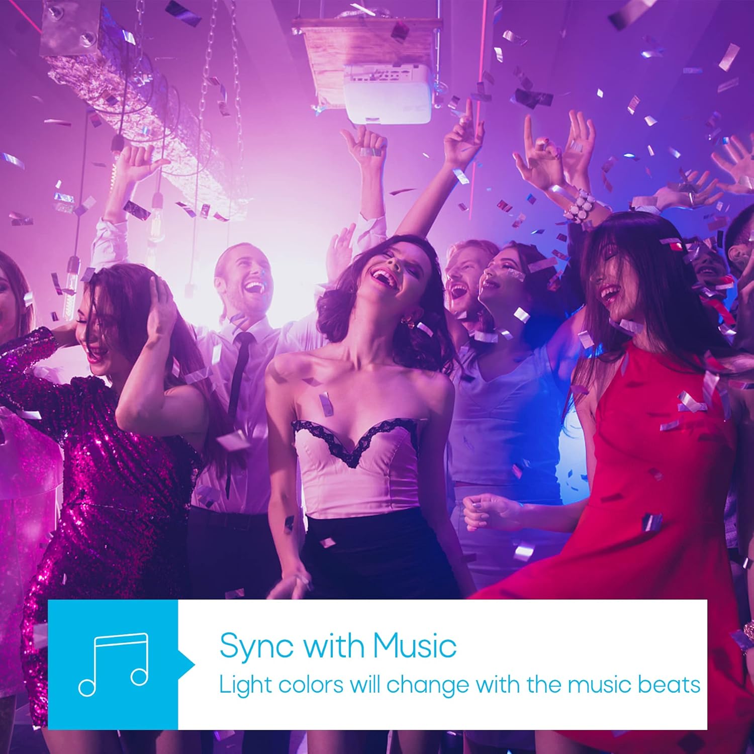 Split image showing a person waking up with lights turning on and a person sleeping with lights turning off, controlled by a timer on a smartphone.