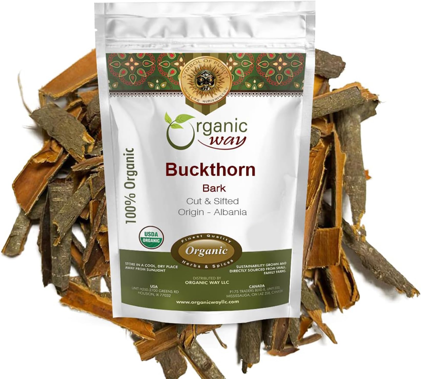 Dried Buckthorn Bark (Frangula Alnus) Cut & Sifted - Organic & Kosher Certified | Raw, Vegan, Non GMO & Gluten Free | USDA Certified | Origin - Albania (1LBS / 16Oz)