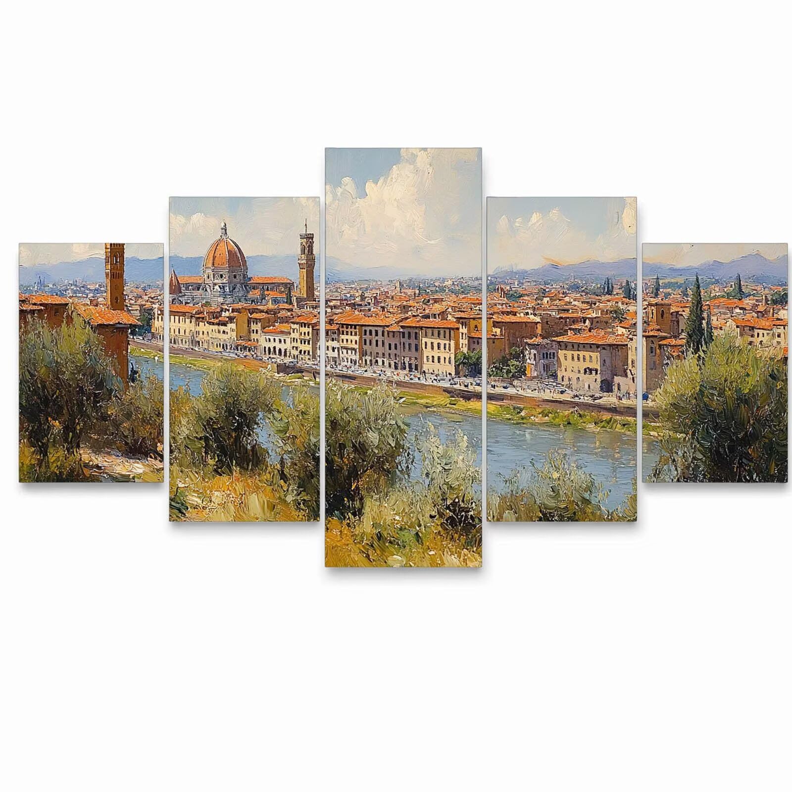 5 Pack Pintar por Numeros Adultos Ciudad Tres Tamaños Luminoso YCBZ-0677 | Cuadros Decoracion Salon Modernos Florencia con Brilla por la Noche Pintura Acrilica y Pinceles para Home Decoration Regalo