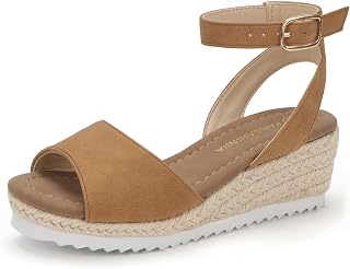 PANDANINJIA Girls Sandals Kids Wedge Espadrille Platform Summer Dress Shoe