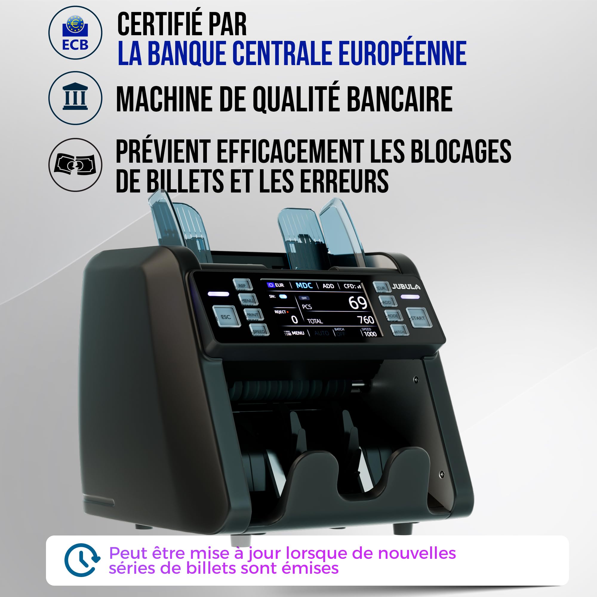 MV-550 Compteuse de billets pour billets mixtes et détecteur de faux argent, UV/MG/IR/DD/2CIS etc. | Exact | EUR USD GBP SEK CHF etc. | Compteur de billets | Compteur d'argent (MV-550)