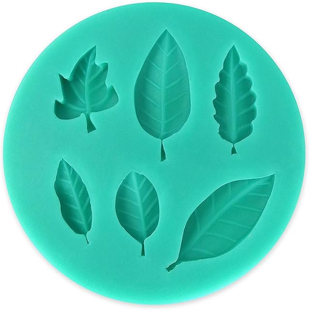 AKORD 6 Cavity Leaves Shape Fondant Cake Decoration Baking Mould, Silicone, Green, 10 cm diameter