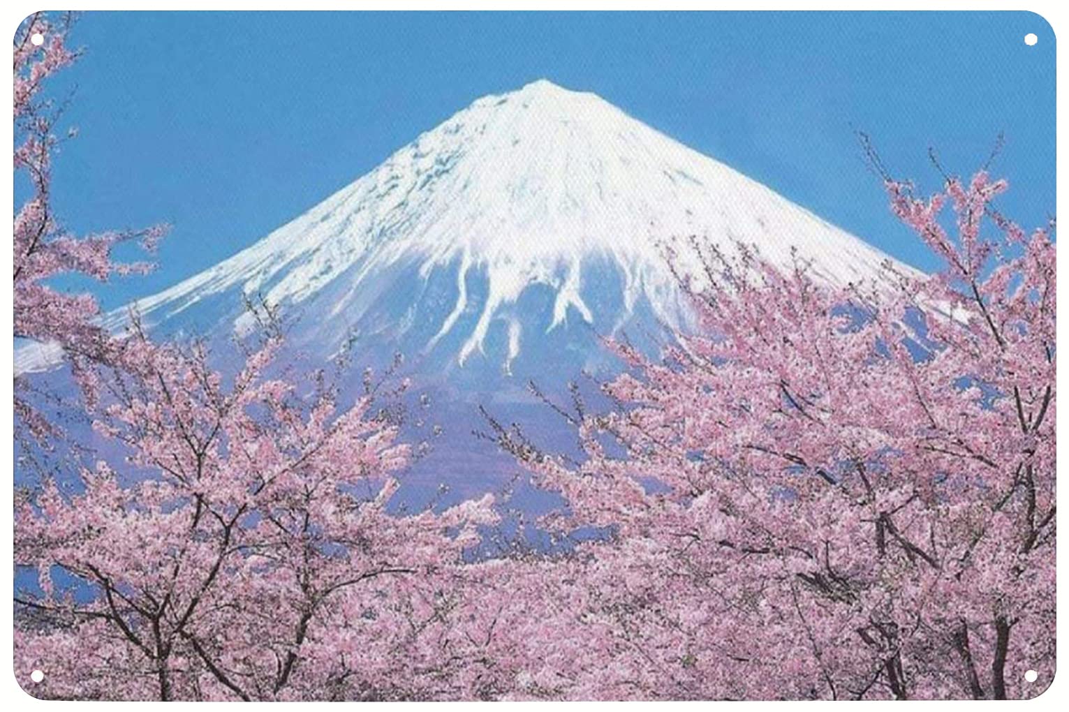 Scenery Theme Vintage Metal Plaque, Cherry Blossom Fuji Mountain Wall Decor, Home Bar Club Ornament, 8x12 Inch