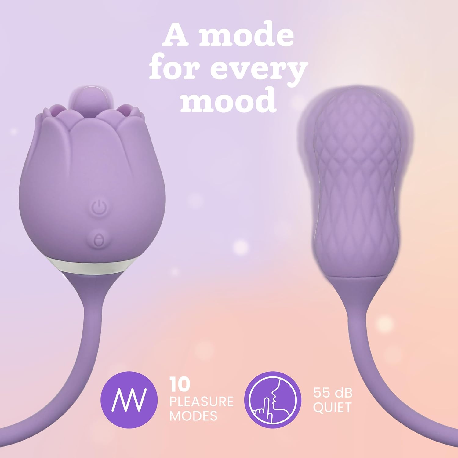 2-in-1 Rose Toy Vibrator Dildo - Vibrating Dildo, G Spot Vibrators, Clitoral Rose Sex Toy for Women, Adult Toys with 10 Vibration Modes, Showerproof & USB Rechargeable Sex Toys for Women (Lilac)