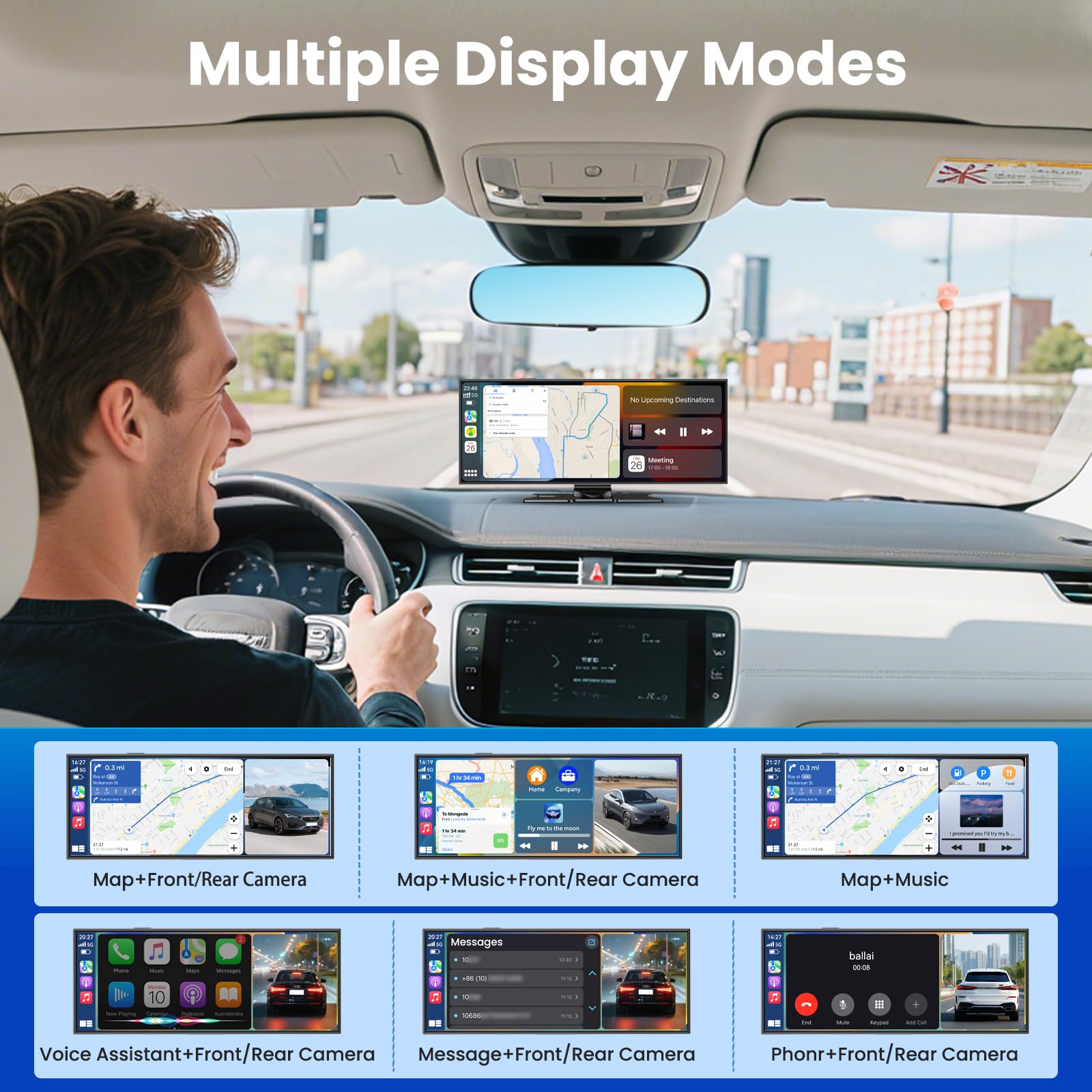 11.5 Zoll CarPlay Display für Apple CarPlay & Android Auto,Car Play IPS Touch Screen Kabelloses Carplay Android Auto Bildschirm mit AUX/FM,4K DashCam,1080P Rückfahrkamera,Mirror Link,Bluetooth