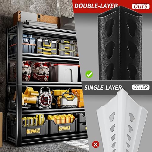 Miniatura 5 de Estantes de almacenamiento de 5 niveles para garaje, 2000 libras, estantes de metal resistentes de 63 pulgadas de alto, estantes industriales