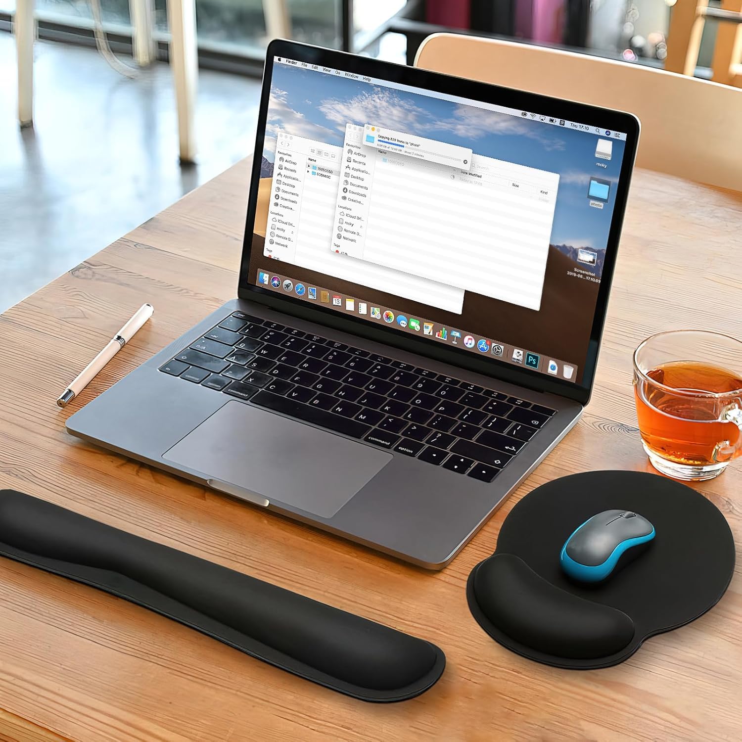 Set Poggiapolsi Per Tastiera E Mouse - Memory Foam Ergonomico, Nero, Per Ufficio E Gaming