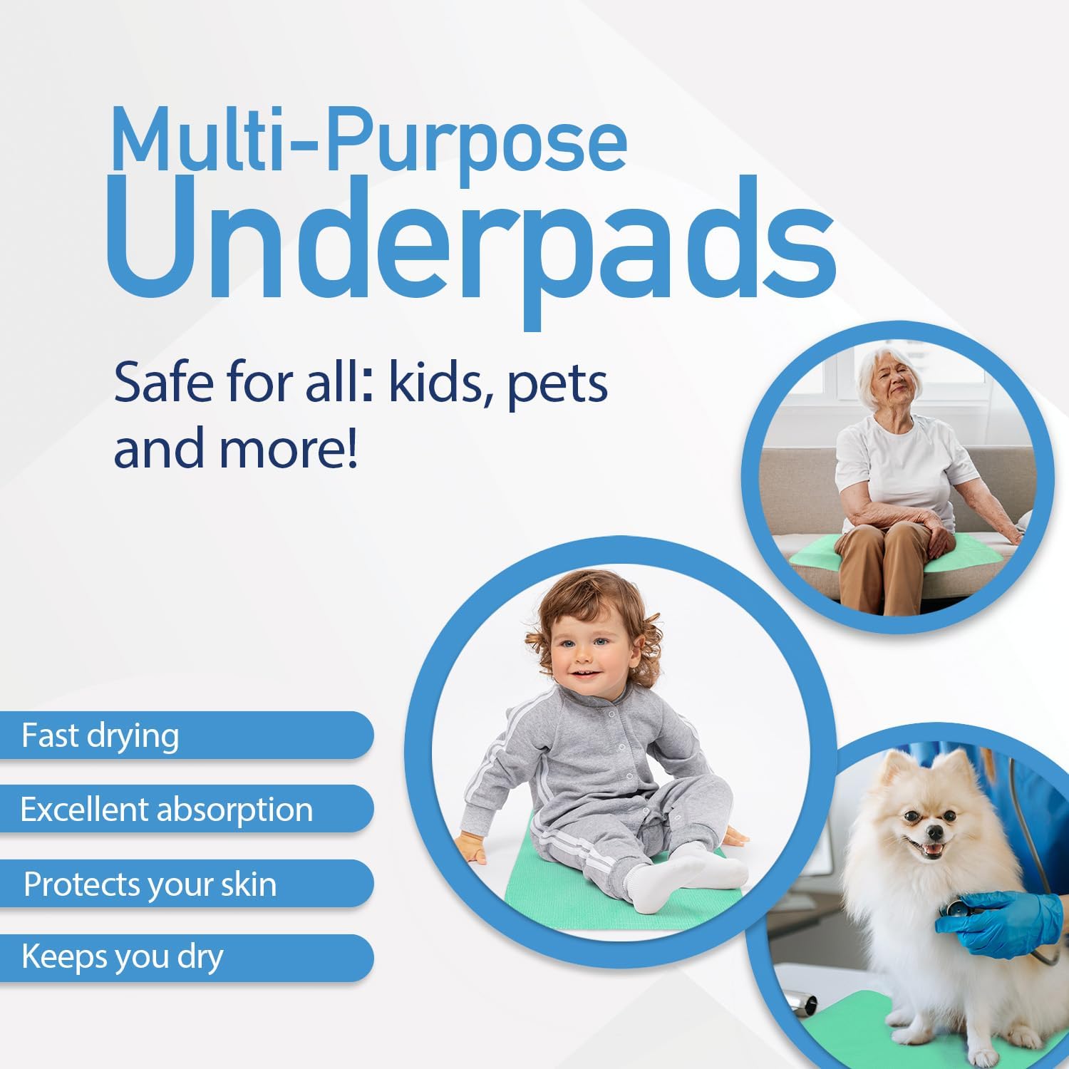 Dynarex Incontinence Bed Pads - Reusable & Washable Waterproof Pee Pads for Kids, Adults, Elderly - 1 Bag of 3 Pads - 17" x 22", Green