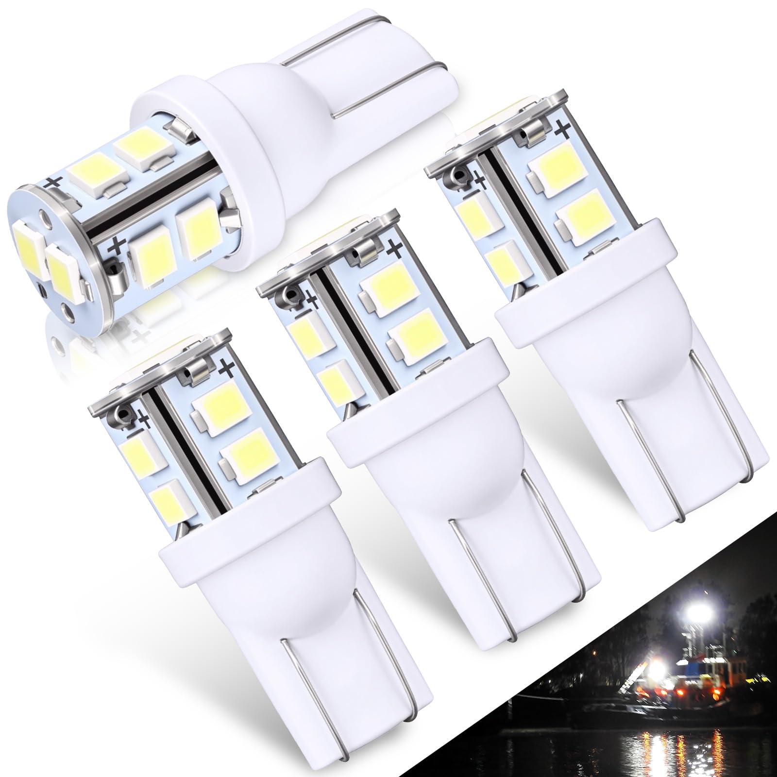 Aurelema 4 Pcs 906 LED Bulbs T10 Wedge Base Marine Boat Light Bulb Cool White 6000k All Round Mast Anchor Navigation Lights for Kayak Sailboat Pontoon Boat