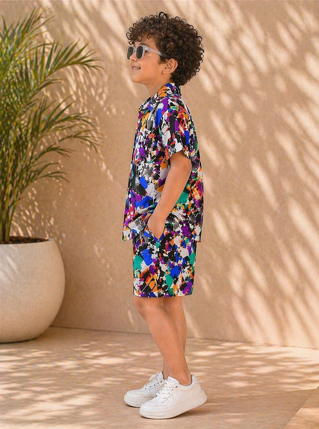 Superminis Boys Coordinated Set With Printed Rayon Shirt and Shorts