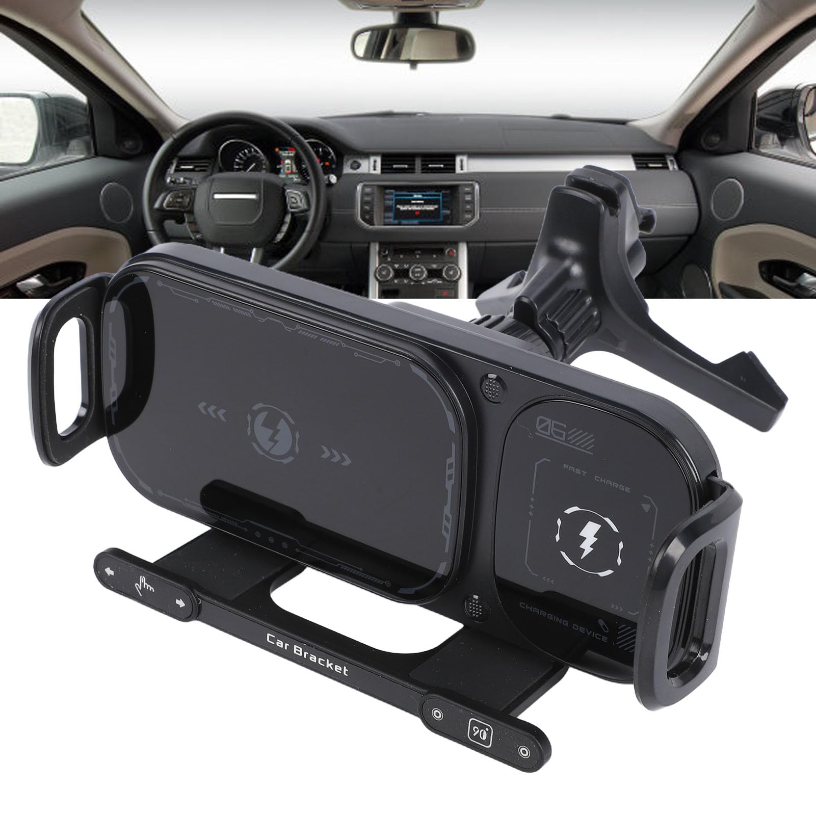Caricabatterie per Auto Wireless, Supporto per Ricarica Rapida Supporto per Telefono con Bloccaggio Automatico con Sensore Intelligente Rotazione di 90 Gradi per Smartphone con