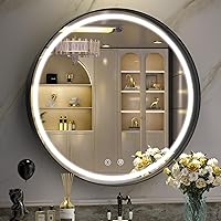 Vista 146 de Hasipu Espejo de baño LED con luces de 40 x 26 pulgadas, espejo de luz con marco de metal negro para tocador, antiniebla, regulable, 3