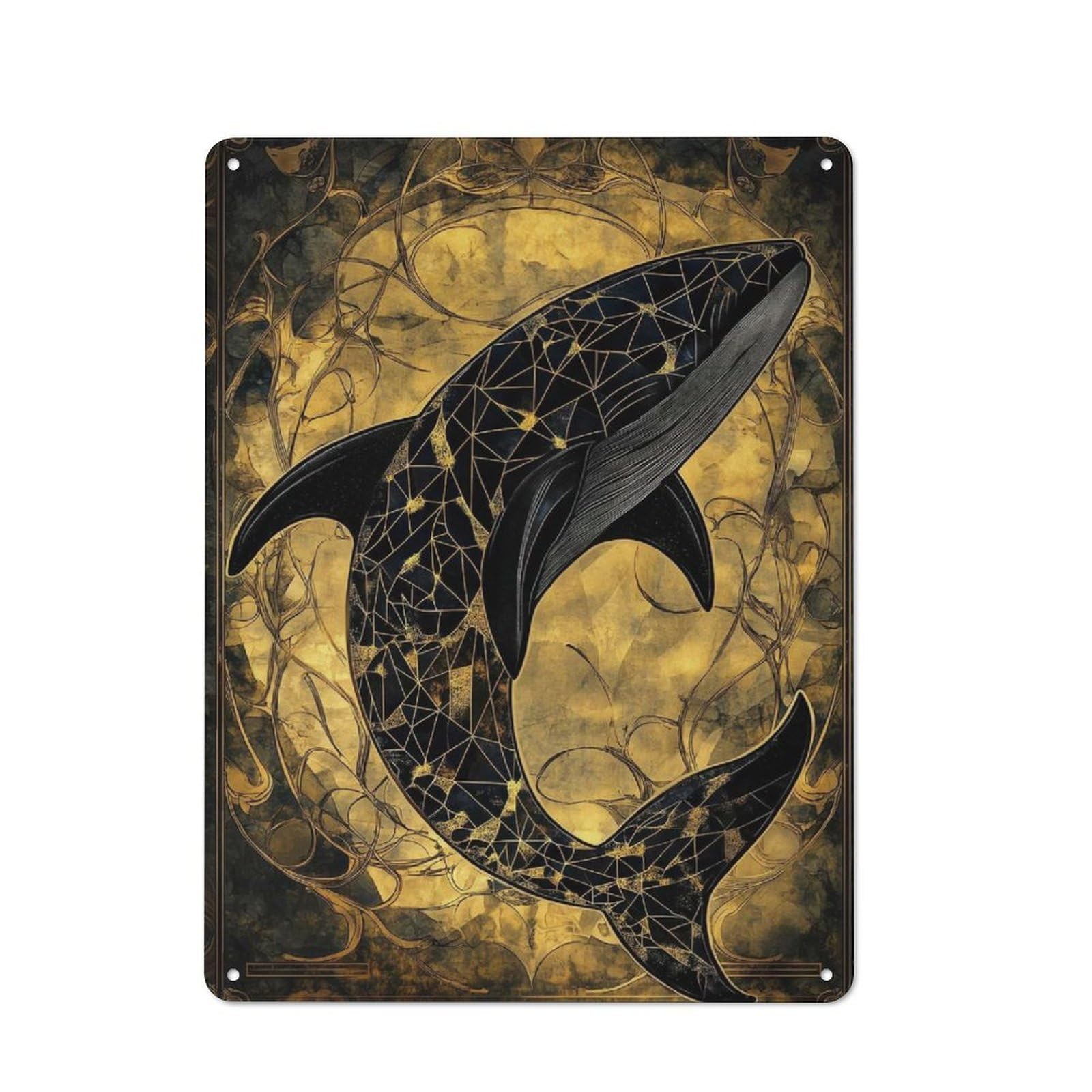 Junmoney Whale Stained Glass Art Country Metal Wall Decor 40X30cm, Country Metal Sign For Kitchen, Cottage, Porch Or Garden Room