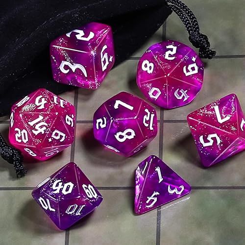 Miniatura 120 de CiaraQ DND - Juego de dados poliédricos para juegos de rol de Dungeons and Dragons RPG MTG, con 1 bolsa de dados (rosa + amarillo) Rosa +