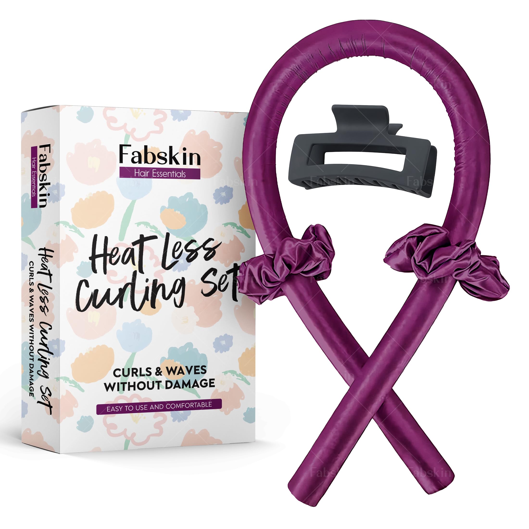 Fabskin Heatless Hair Curler Set For Women | Satin Silk Curling Rod Headband With Hair Clutcher and Scrunchies (Wine, Standard)-picture-32