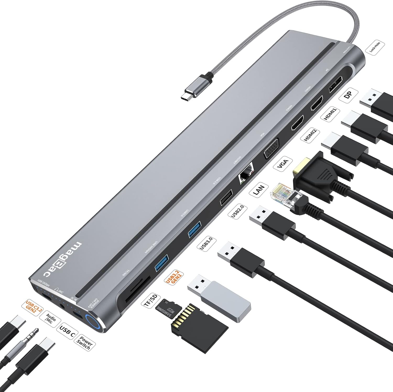 Docking Station USB C Dual Monitor, USB C Dock Triple Display con Dual