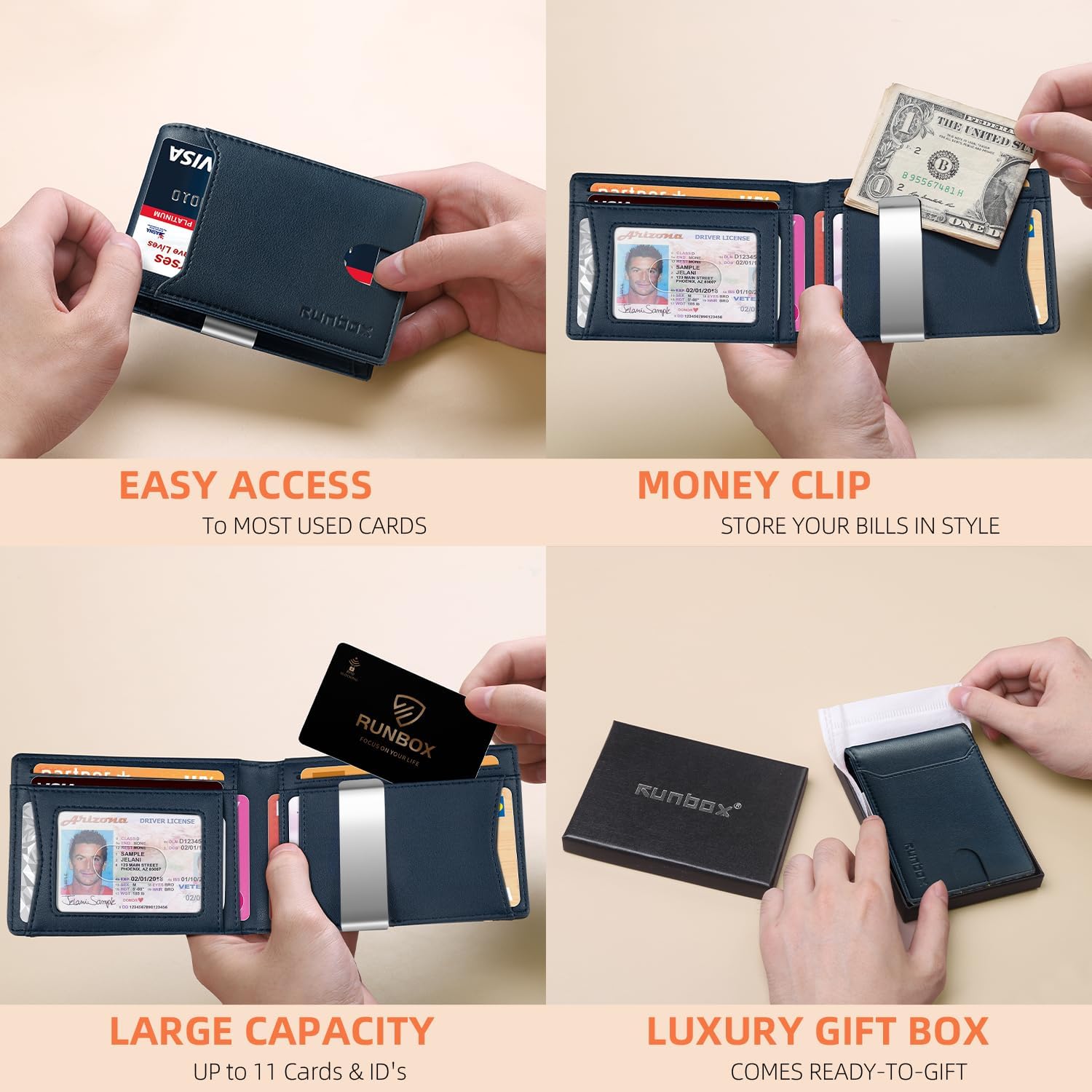 RUNBOX Slim Wallets for Men - Leather Money Clip Mens Wallet - RFID Blocking Front Pocket Bifold Wallet - Thin Credit Card Holder with Gift Box - Image 2