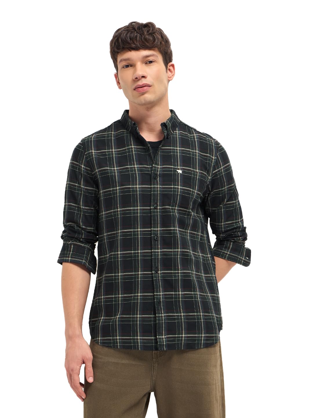 the bear house Men Cotton Woven Checked Slim Fit Casual Shirt-picture-40