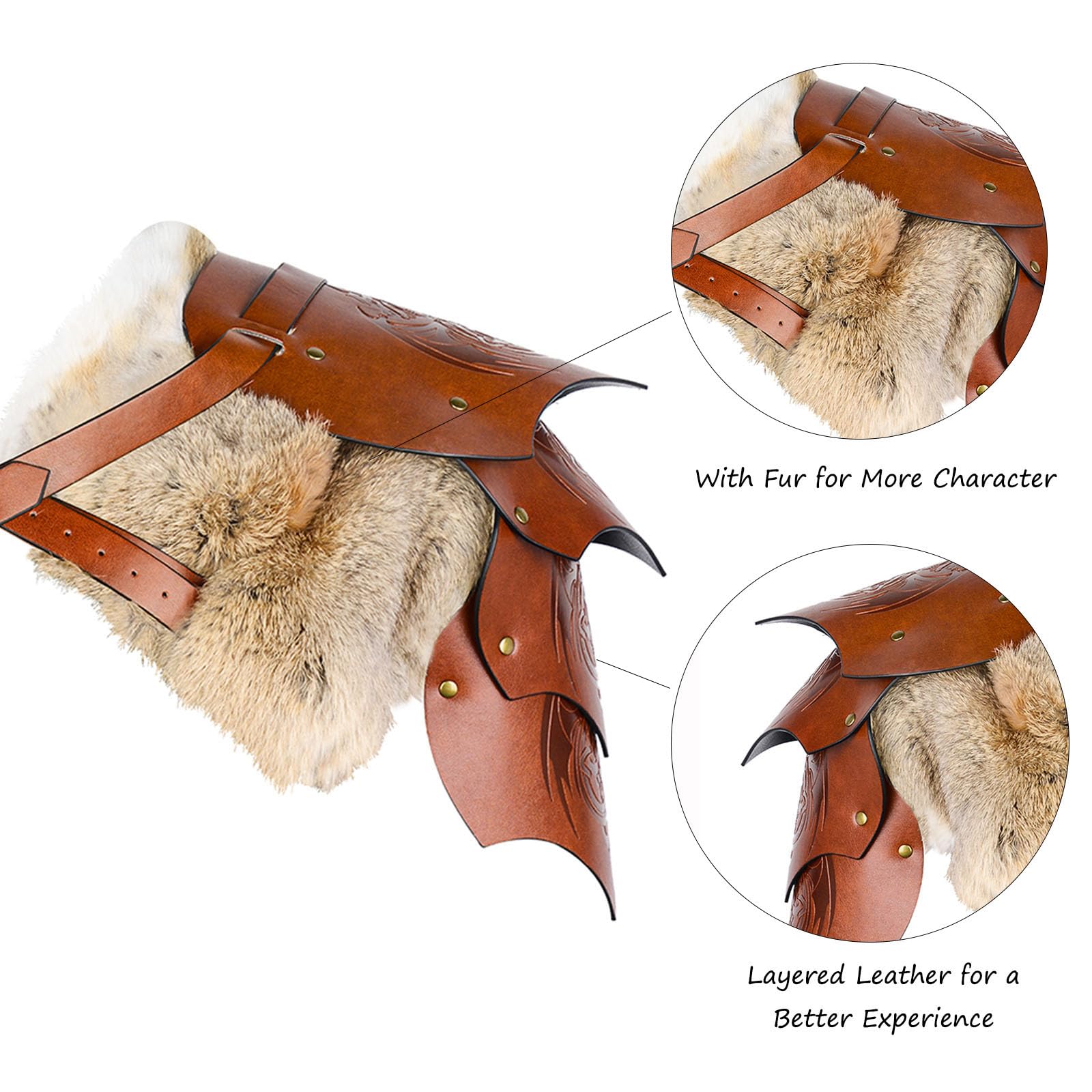 Viking Fur Shoulder Armor,Medieval Faux Leather Armor Renaissance Accessories Knight Armor for LARP/Cosplay Ren Faire