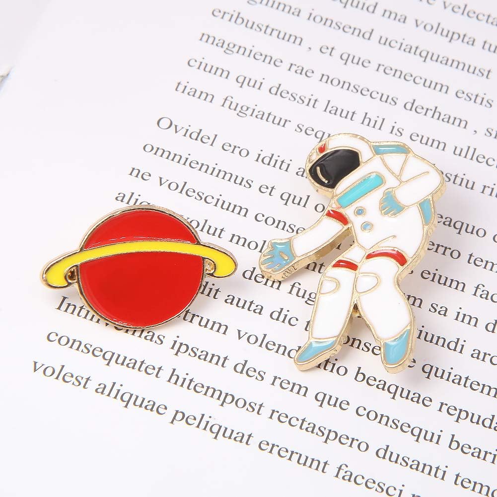 Apol 4 Pcs Space Themes Enamel Brooches Set Planet Spaceman Airship Rocket Brooch Lapel Pin for Clothes Dress Scarf Bag Decoration