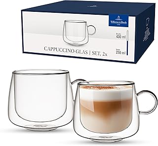 Artesano Hot & Cold Beverages Cappuccino Glass, Set of 2, 14.5 oz, Borosilicate Glass, Dishwasher & Microwave Safe