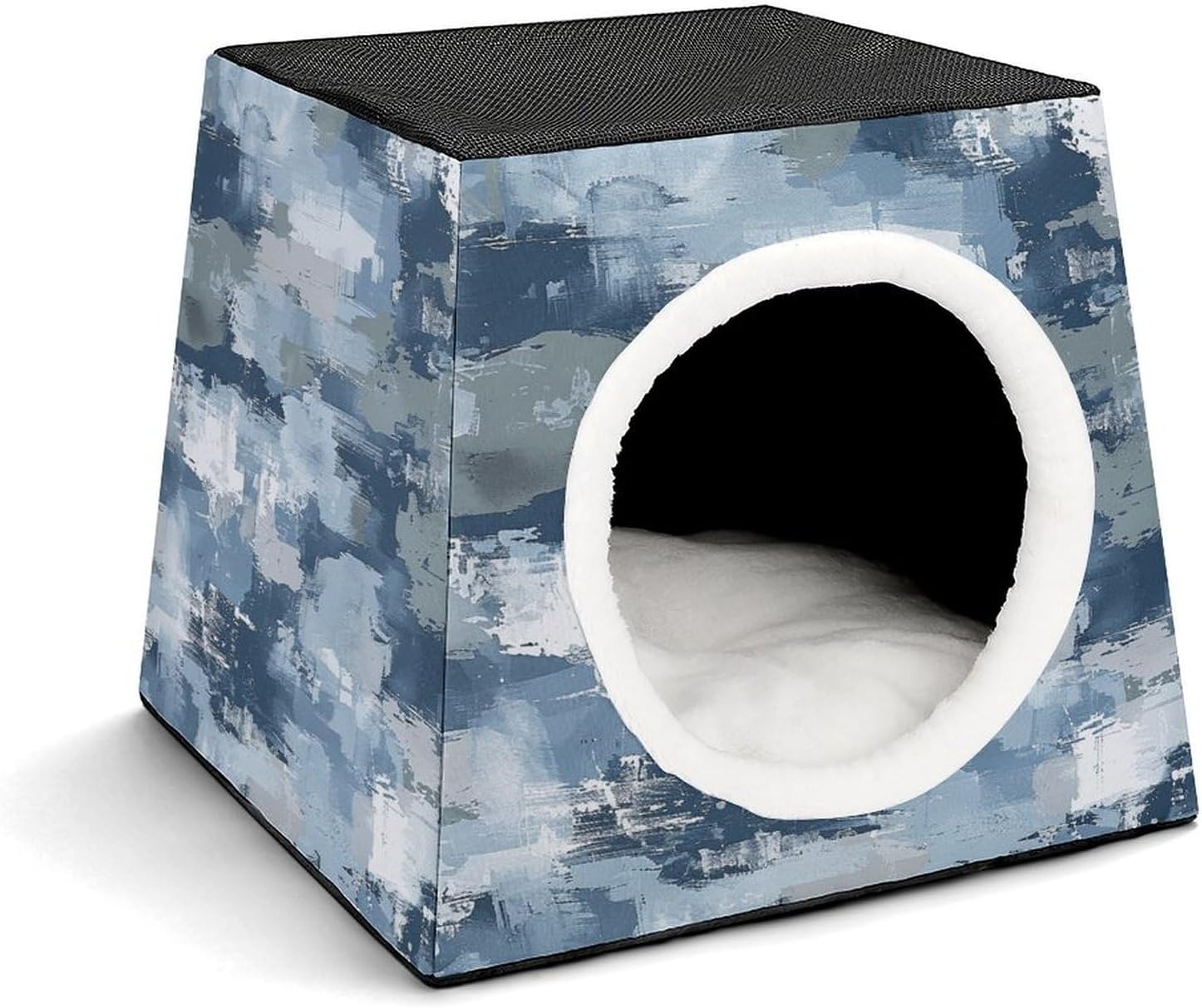 Pet Sleeping Nest Bed, Blue and Gray Pattern Printed Dog House Cat Nest, Winter Pet House are Suitable for Most Cats, Dogs, and Other Small Pets