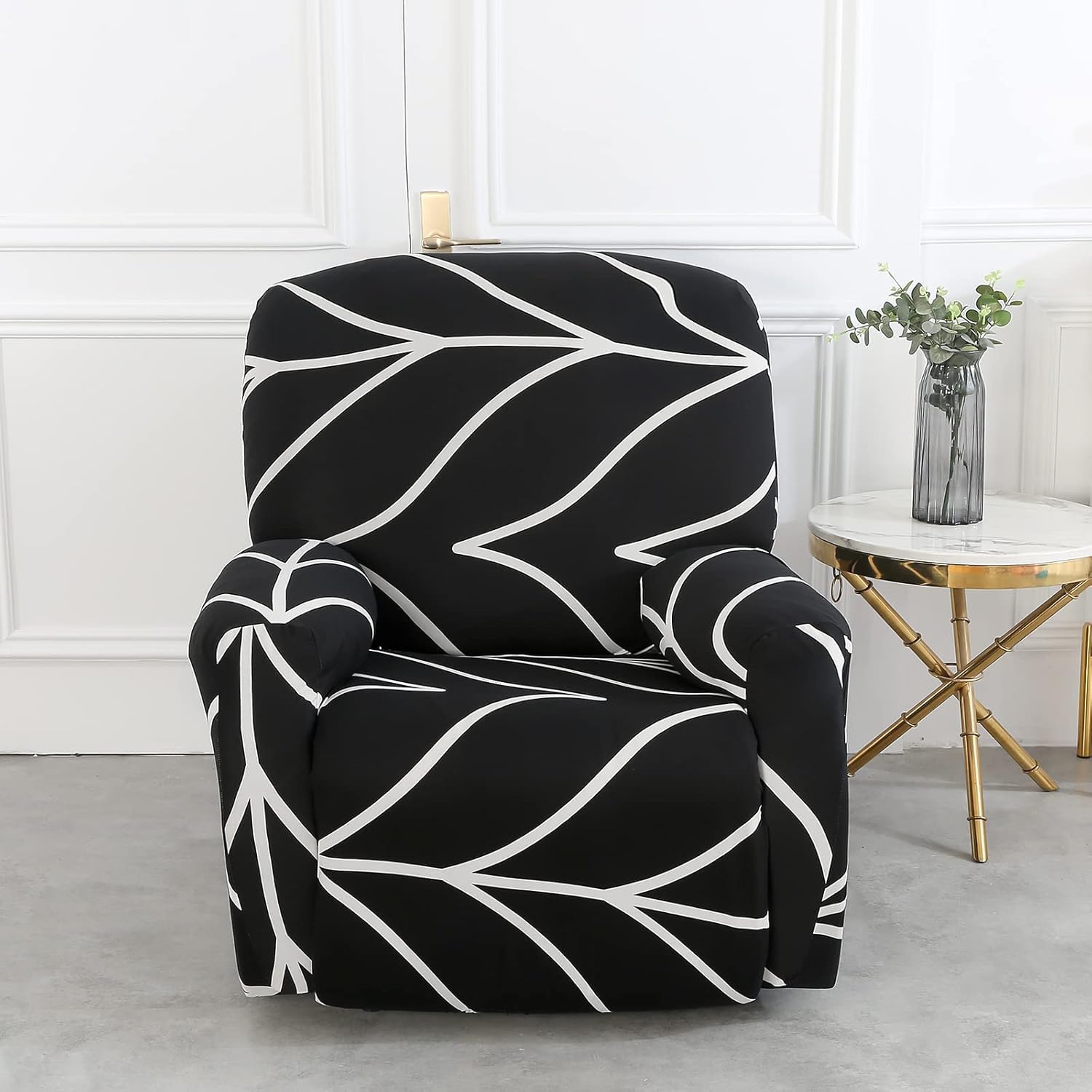 House of Quirk Recliner Slipcover - 4 Pieces Stretch Printed Chair Covers With Side Pocket, Anti-Slip Fitted Sofa Cover, Furniture Protector - Black Onyx-image-33
