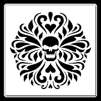 Vista 1 de Plantilla decorativa de damasco de calavera gótica floral de 12 x 12 pulgadas