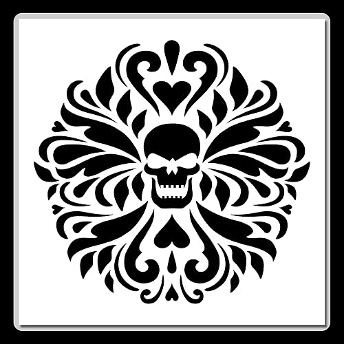 Miniatura 1 de Plantilla decorativa de damasco de calavera gótica floral de 12 x 12 pulgadas